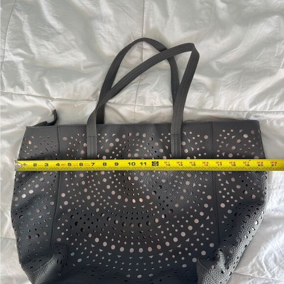 Perforated Gray Faux Leather Tote Bag – 18” x 13” Large Shoulder Bag - Picture 2 of 12